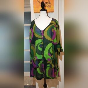 Vibrant Green and Purple Button Down Shirt